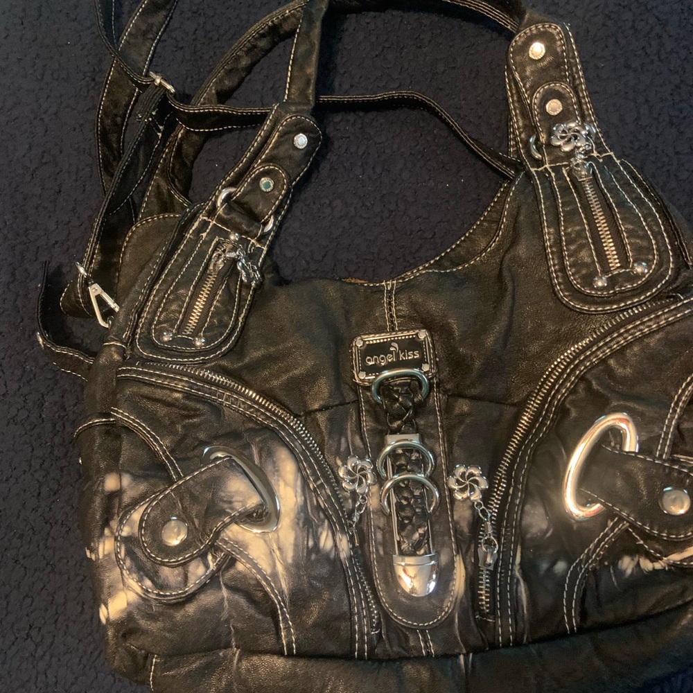 Angel Kiss Black Shoulder Bag with Decorative Buckles